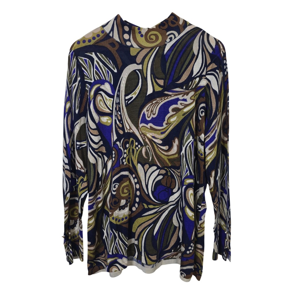 Chicos Women Size 3 Abstract Paisley Mock Neck Half Zip Cotton Rayon Sweater XL